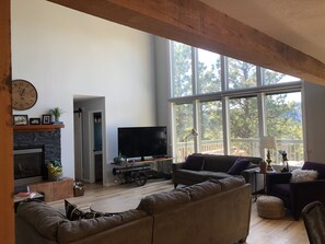 View of living space from kitchen/dining area.