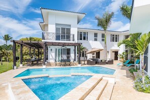 Pool area and hot tub