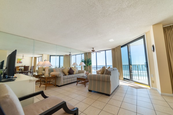 The Nauti Starfish, Edgewater 301L beachfront in beautiful Panama City Beach, Florida with floor to ceiling windows and never ending views of the sparkling Gulf of Mexico!