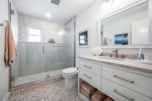 Newly remodeled guest bathroom with shower