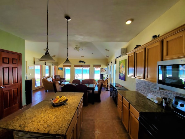 Kitchen Greatroom looking out to ocean