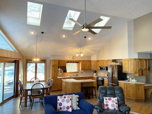 dining room table and kitchen island