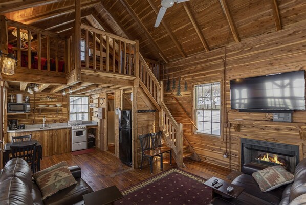 The cabin is just a few feet from the water's edge. 8’ x 22’ covered porch.