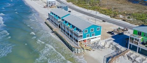 Aerial view of gulf and bay