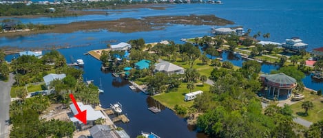 You are here .  On the water.  Kayak or canoe from our dock to the open gulf.