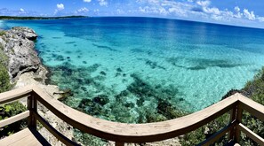 No the deck is not curved - LOL. This was a panoramic image showing a wide shot.