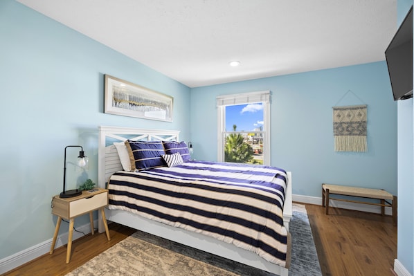 Master bedroom with views of the lagoon. 