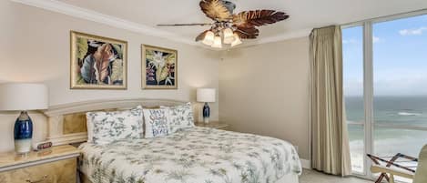 Master bedroom with with king size bed and comfortable bedding