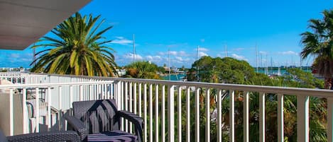 Overlook the sparkling intercoastal waters and on- site pool