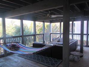 Screened porch with views of Indian Pass Lagoon