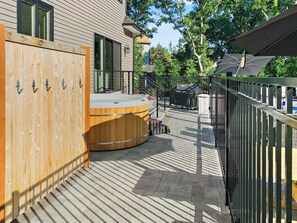 Outdoor shower, hot tub , grill and pool at-31 Pine Rd West Dennis- Cape Cod- New England Vacation Rentals