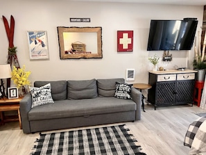 Our comfy Sleep sofa converts to a queen bed