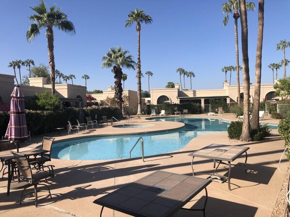 The unit at the far end of the pool is ours, with a private gate to pool and spa