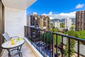 Balcony with beautiful mountain and city views
