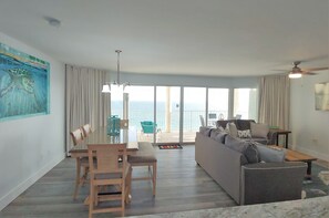 Living Room/Dining
Spacious Balcony with Seating