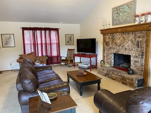 living room with fire place