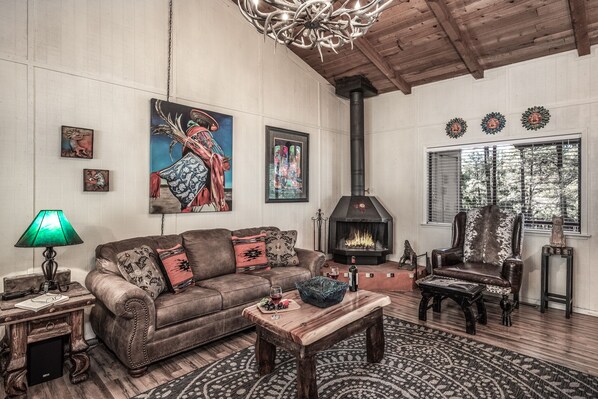 A Perfect Mix of Rustic Comfort - Wood floors, wood stove and southwestern accents add authentic charm to this cozy space