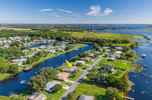 The yellow arrow points to a great vacation home on the water!
