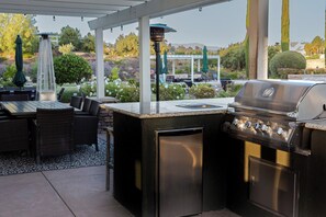 Outdoor grill, fridge, heaters and dining 