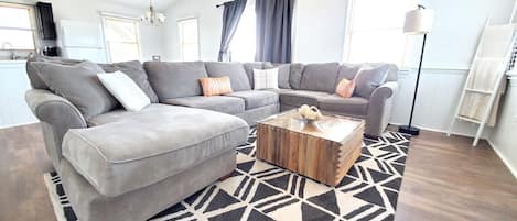 Havertys Couch & West Elm Coffee Table & 65" Flat Screen!