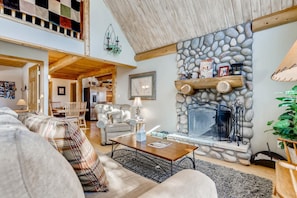 The large wood fireplace set in gorgeous stone is great year around. Roast marshmallows with the family or get warm after a long day of skiing.