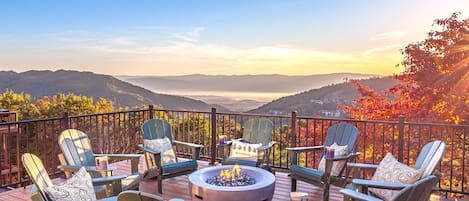 Large, upper Trex deck with amazing panoramic views all year long.
