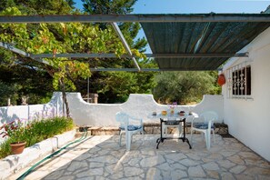 Traditional stone hued patio