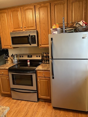 Fully stocked kitchen.