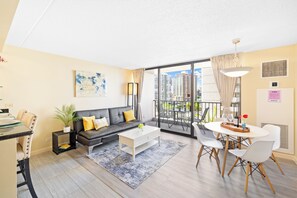 Beautiful one-bedroom condo with a living room that features a full-size recliner sleeper sofa (good for 1 person) and central AC!