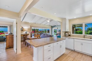 Kitchen with brand new Quartzite countertops and ocean views!