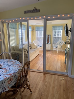 View of living room from dining area