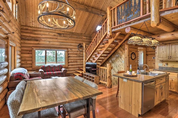 Just inside the front door. Welcome to your Log Cabin Getaway!
