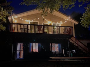 Lakeside view of Langseth Lodge and the Sunset Deck