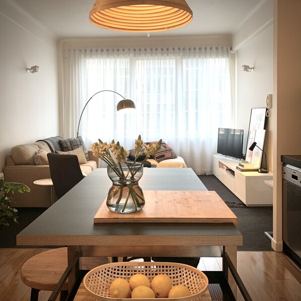 Large kitchen an dining area opens to a generous lounge.