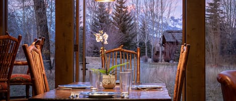 Dining room with alpenglow over Grand Teton National Park