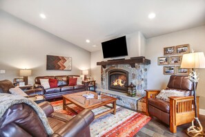 Living room with a beautiful fireplace