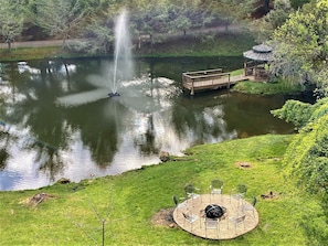 Pond for fishing and fire pit for s’mores