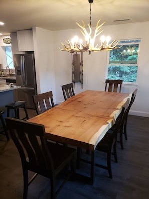 free edge redwood dining table