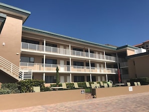 Boardwalk view to building