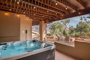 Enjoy the hot tub with a beautiful back drop view