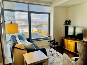Scenic view of Willamette river, bridges and downtown from living area