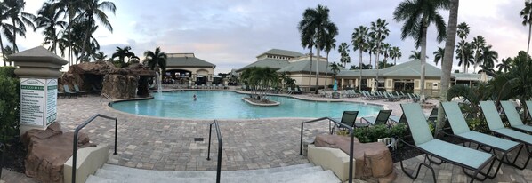 Resort style pool. Outdoor dining.