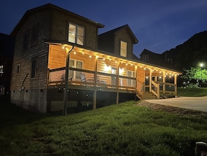 Kiki's Cabin with Cafe Lights at Night