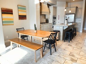 Open kitchen with dining area