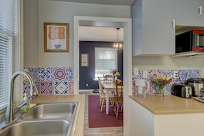 Kitchen into the dining room