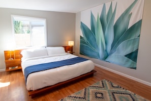 Relax in cozy desert style in the Master Bedroom at Mojave Haven.