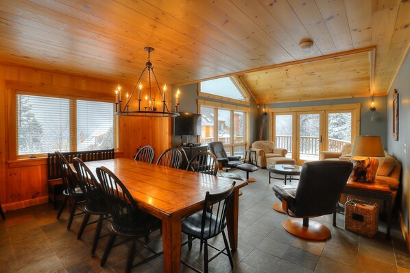 Large dining table with seating for 7