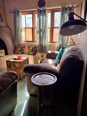 Very comfortable couches and nice light for reading.
