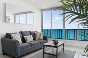 Beautiful open space living and dining area with oceanview