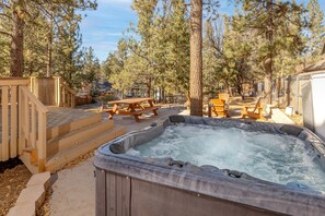 View from hot tub into the yard.
